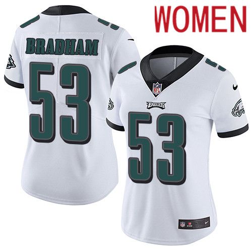 Women Philadelphia Eagles 53 Nigel Bradham Nike White Vapor Limited NFL Jersey